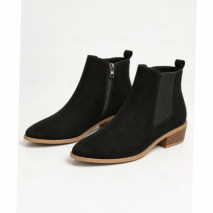 Botines de ante con tacón ancho y punta fina para mujer