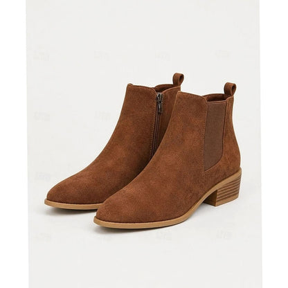 Botines de ante con tacón ancho y punta fina para mujer