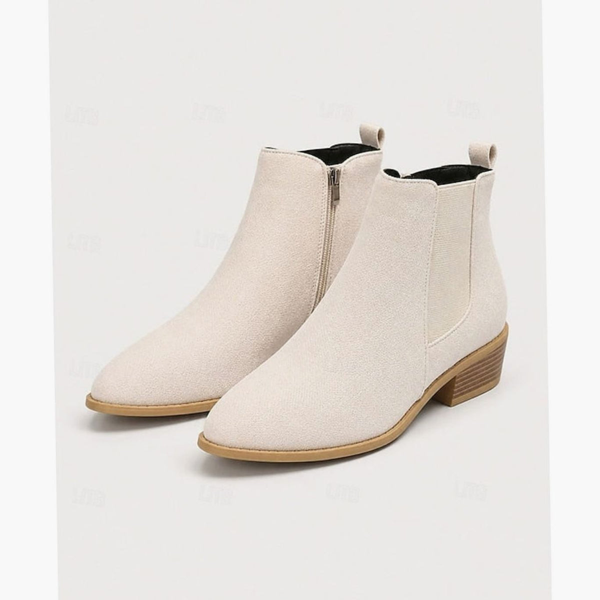 Botines de ante con tacón ancho y punta fina para mujer