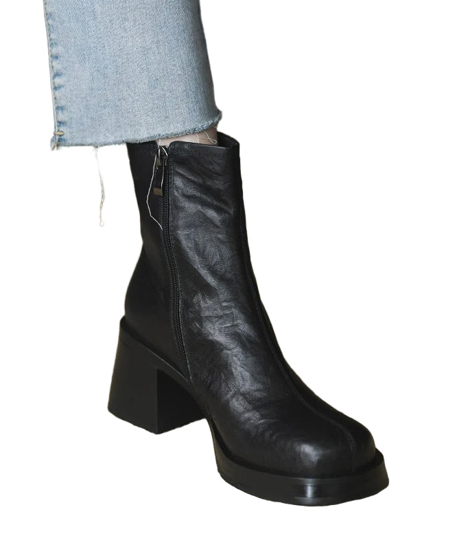 Botines de mujer con tacón ancho y cremallera - Marrón/Negro