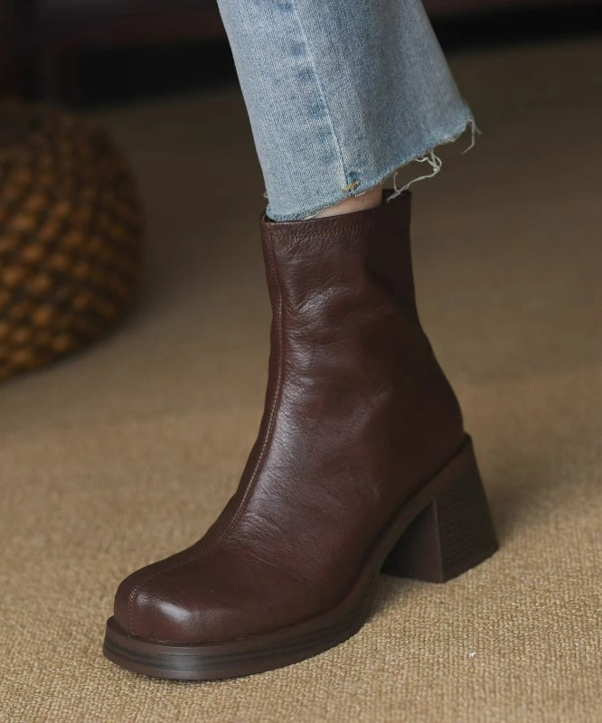Botines de mujer con tacón ancho y cremallera - Marrón/Negro