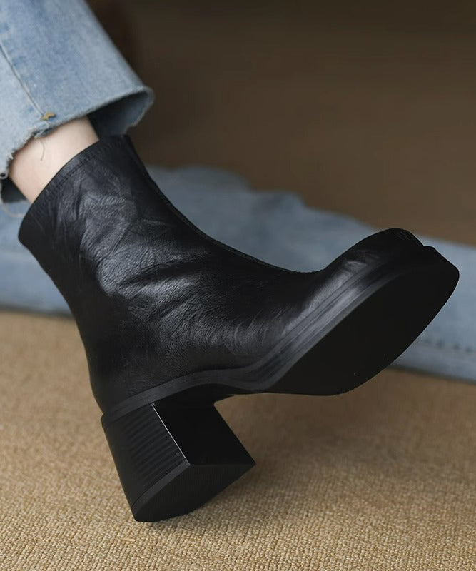 Botines de mujer con tacón ancho y cremallera - Marrón/Negro