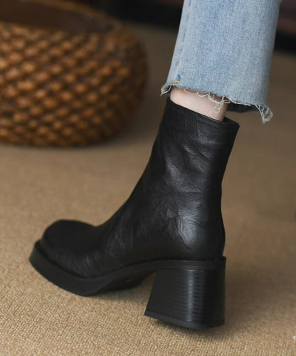Botines de mujer con tacón ancho y cremallera - Marrón/Negro