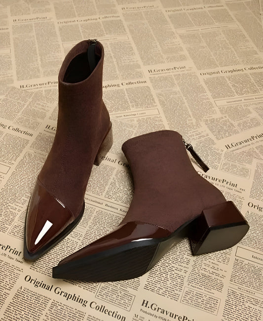 Botines de mujer de punta fina con cremallera y tacón ancho