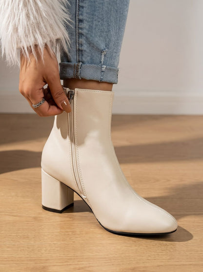 Botines de mujer de punta fina con tacón ancho y cremallera lateral
