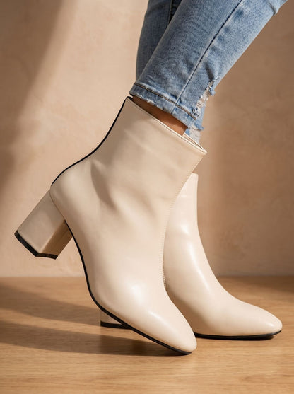 Botines de mujer de punta fina con tacón ancho y cremallera lateral