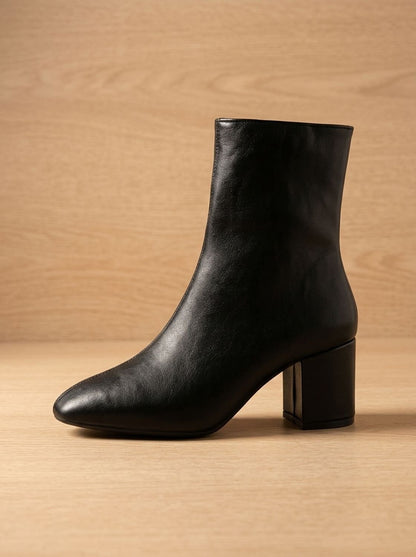 Botines de mujer de punta fina con tacón ancho y cremallera lateral