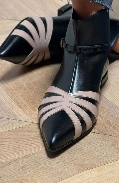 Botines de punta fina con hebilla geométrica para mujer
