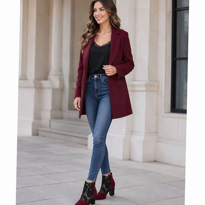 Botines de tacón ancho con detalle de encaje para mujer