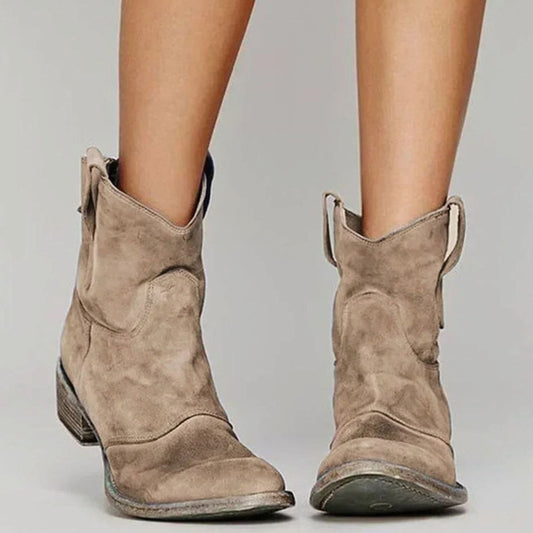 Botines de estilo vaquero de ante sin cordones y diseño vintage para mujer