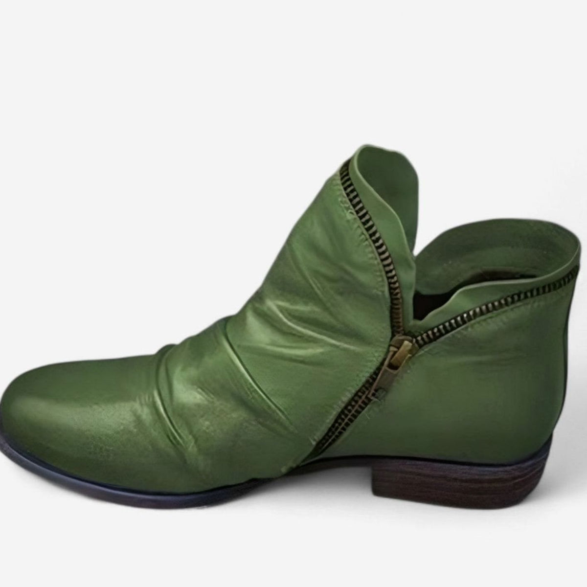 Botines ortopédicos de piel para mujer con cremallera lateral y diseño fruncido