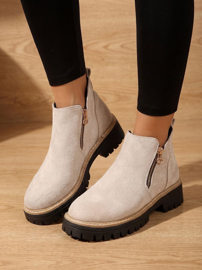 Botines para mujer con cremallera lateral y suela de plataforma gruesa