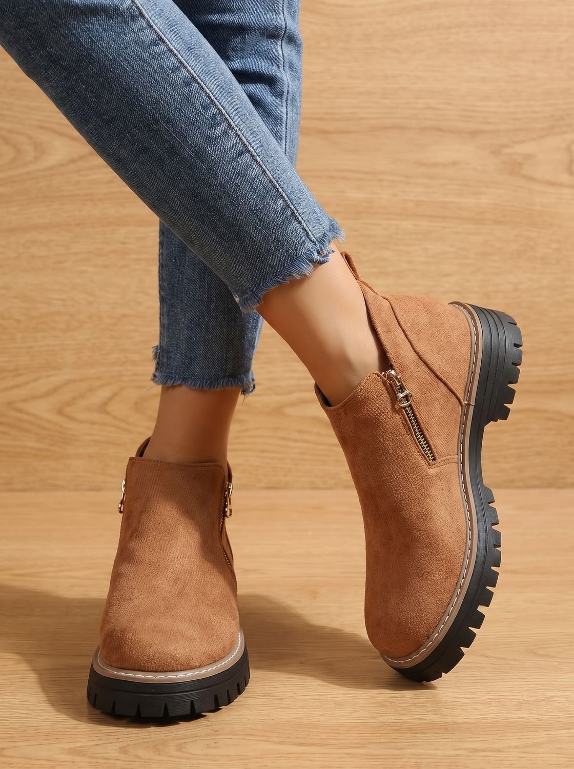 Botines para mujer con cremallera lateral y suela de plataforma gruesa