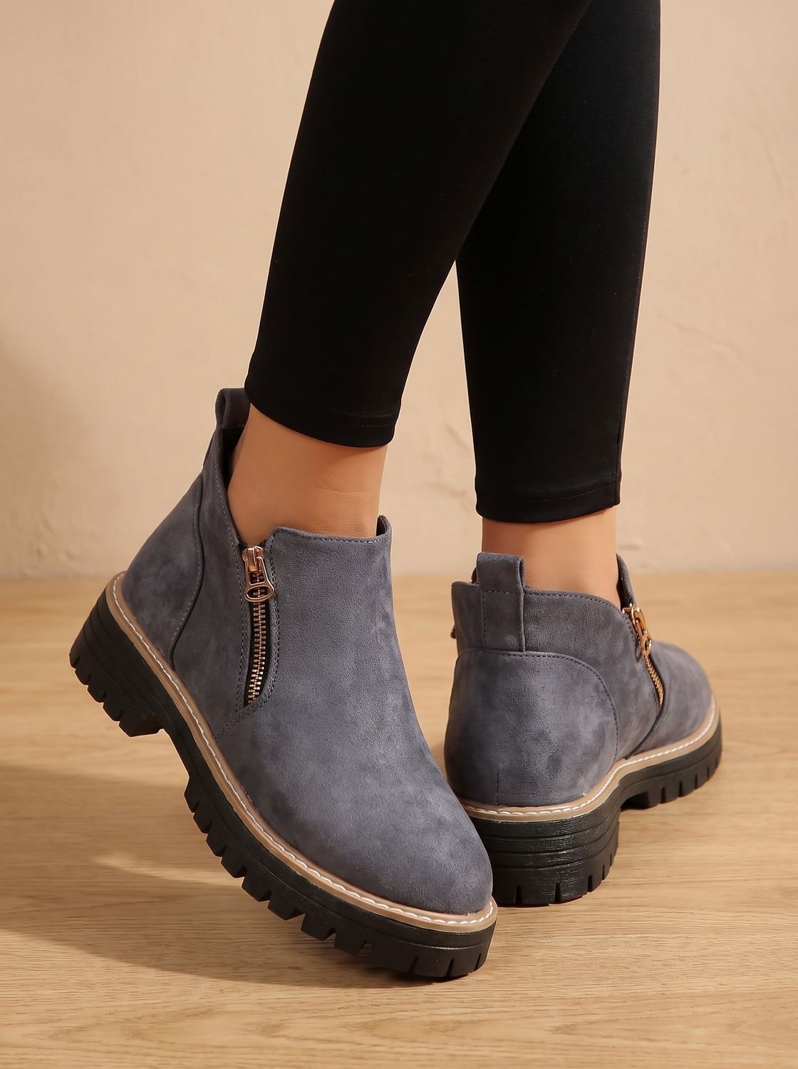 Botines para mujer con cremallera lateral y suela de plataforma gruesa