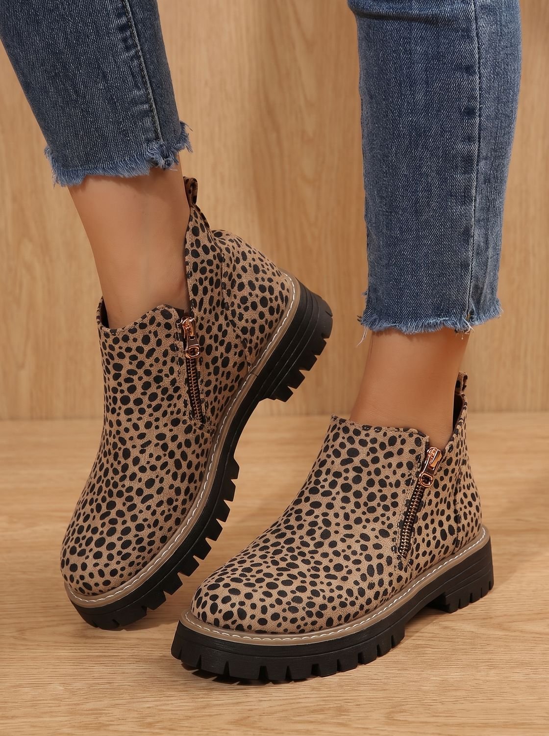 Botines para mujer con cremallera lateral y suela de plataforma gruesa