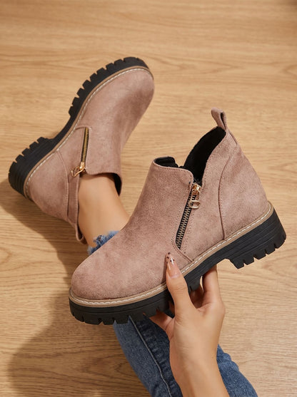 Botines para mujer con cremallera lateral y suela de plataforma gruesa