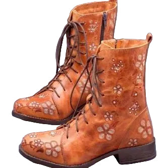 Botines retro para mujer con bordado étnico