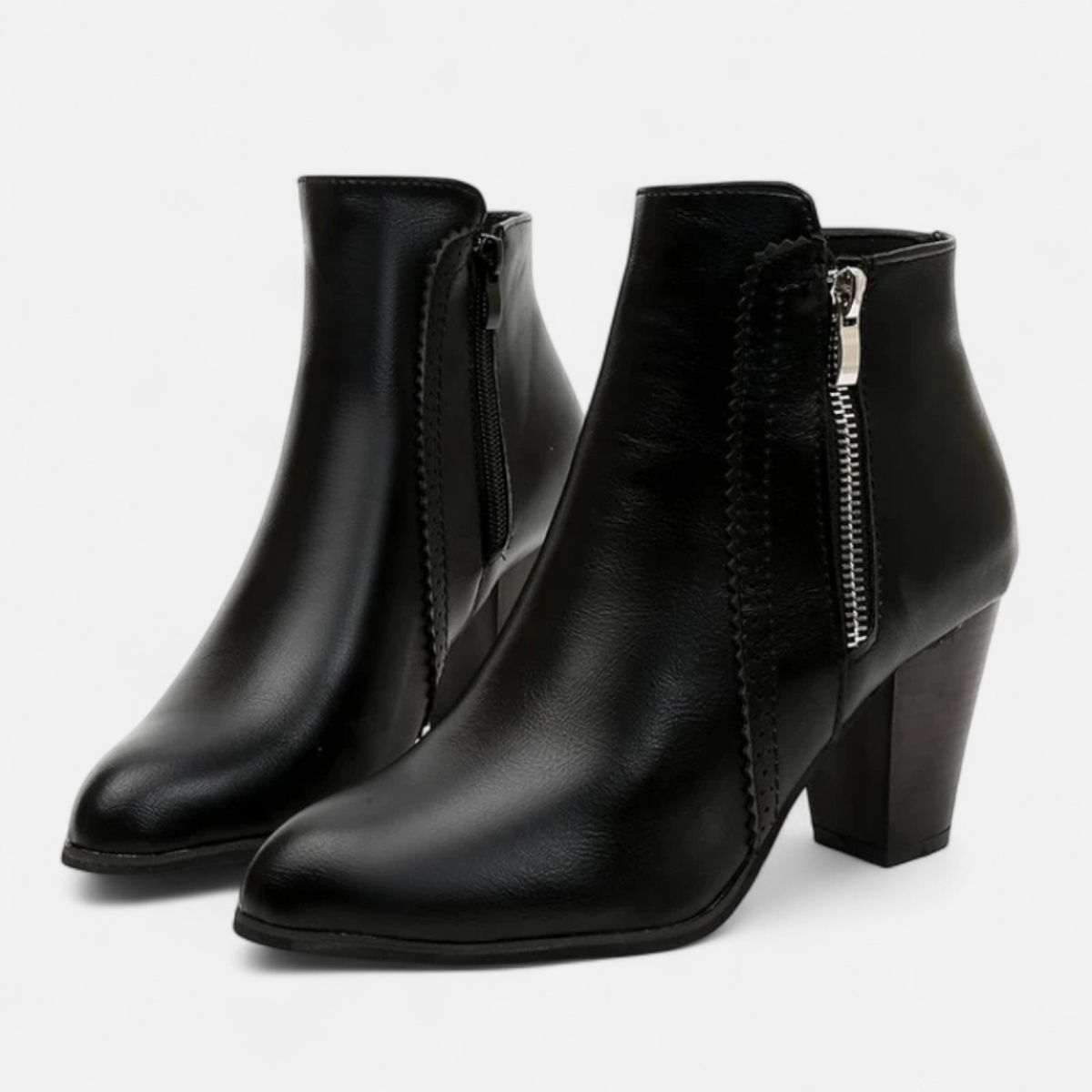 Botines retro para mujer con tacón ancho y detalle de cremallera