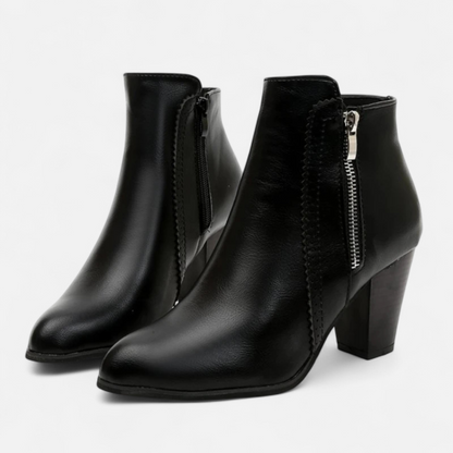 Botines retro para mujer con tacón ancho y detalle de cremallera