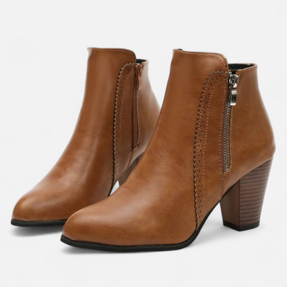 Botines retro para mujer con tacón ancho y detalle de cremallera