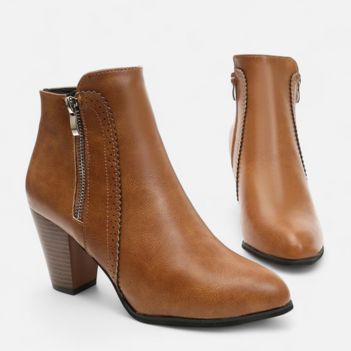 Botines retro para mujer con tacón ancho y detalle de cremallera