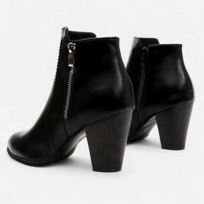 Botines retro para mujer con tacón ancho y detalle de cremallera