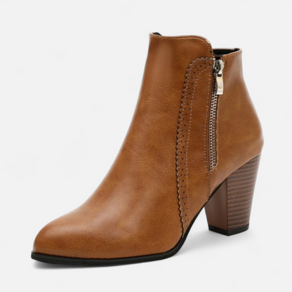 Botines retro para mujer con tacón ancho y detalle de cremallera