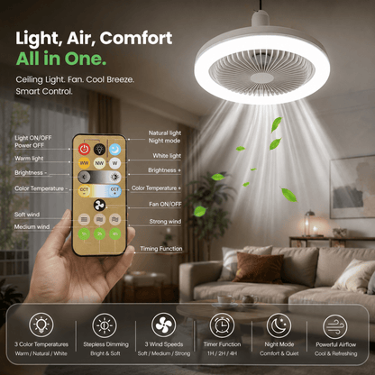BREEZELIGHT – Ventilador de Techo con Portalámparas y Control Remoto