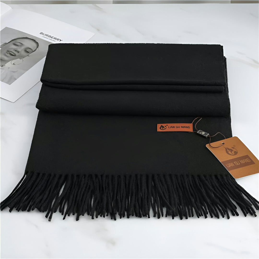 Bufanda lisa de invierno de cachemira con flecos para mujer