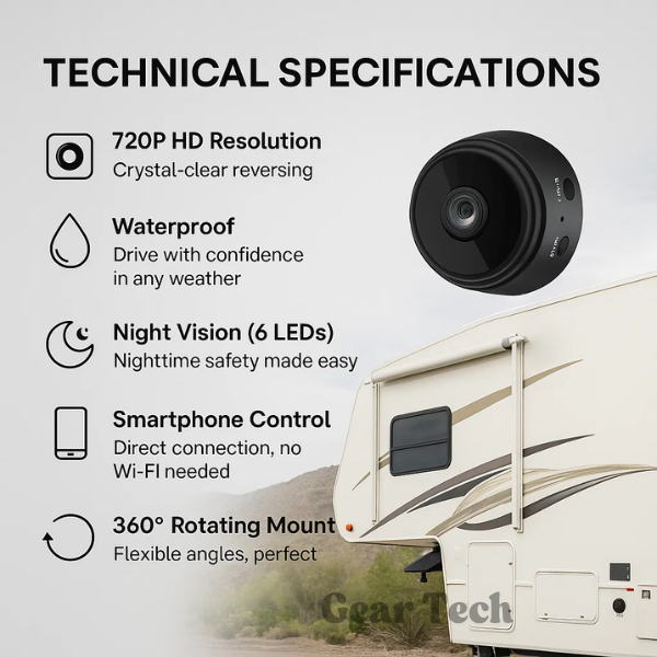 Cámara de Respaldo Inalámbrica HD para RVs, Camiones y Remolques con Visión Nocturna