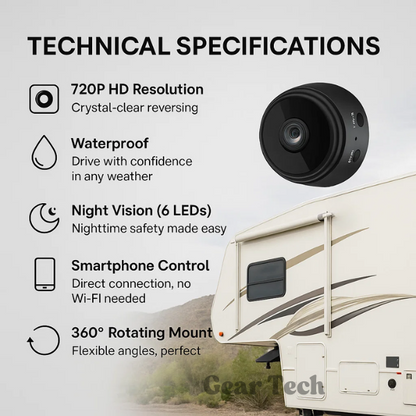 Cámara de Respaldo Inalámbrica HD para RVs, Camiones y Remolques con Visión Nocturna