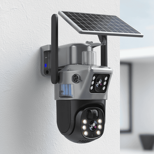 CÁMARA DUALGUARD – Cámara de Seguridad Inalámbrica 4K con Panel Solar y Vista Panorámica de 360°
