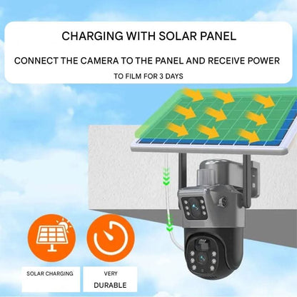 CÁMARA DUALGUARD – Cámara de Seguridad Inalámbrica 4K con Panel Solar y Vista Panorámica de 360°