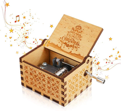 Caja de música navideña de manivela con melodía acogedora y motivo navideño tradicional