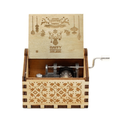 Caja de música navideña de manivela con melodía acogedora y motivo navideño tradicional