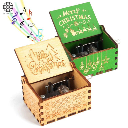 Caja de música navideña de manivela con melodía acogedora y motivo navideño tradicional