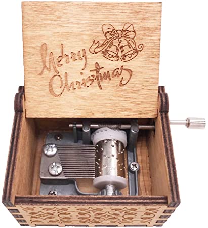 Caja de música navideña de manivela con melodía acogedora y motivo navideño tradicional