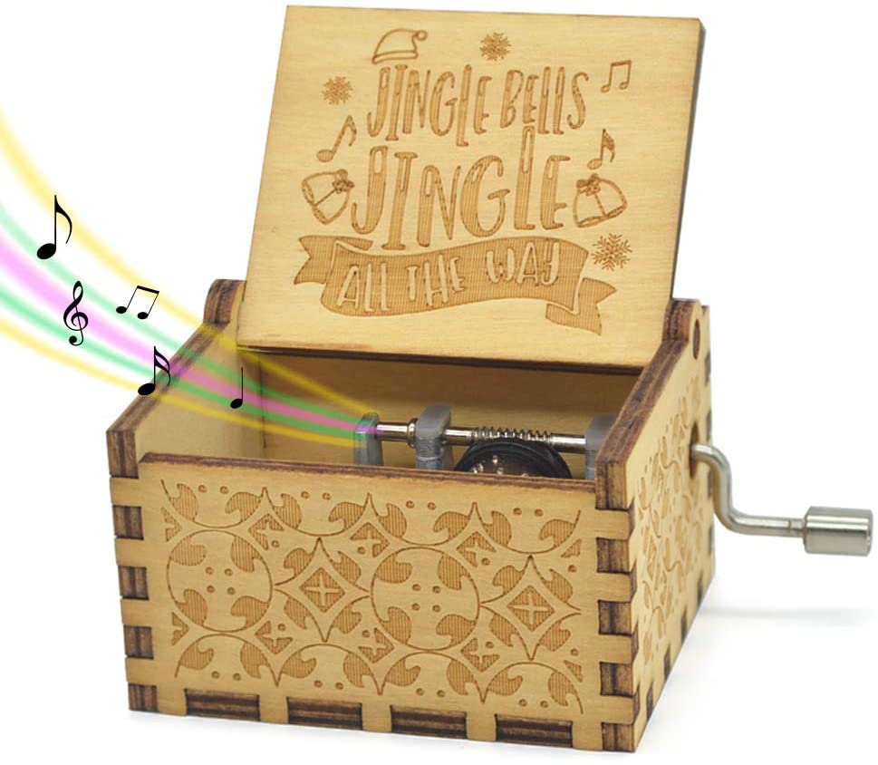 Caja de música navideña de manivela con melodía acogedora y motivo navideño tradicional