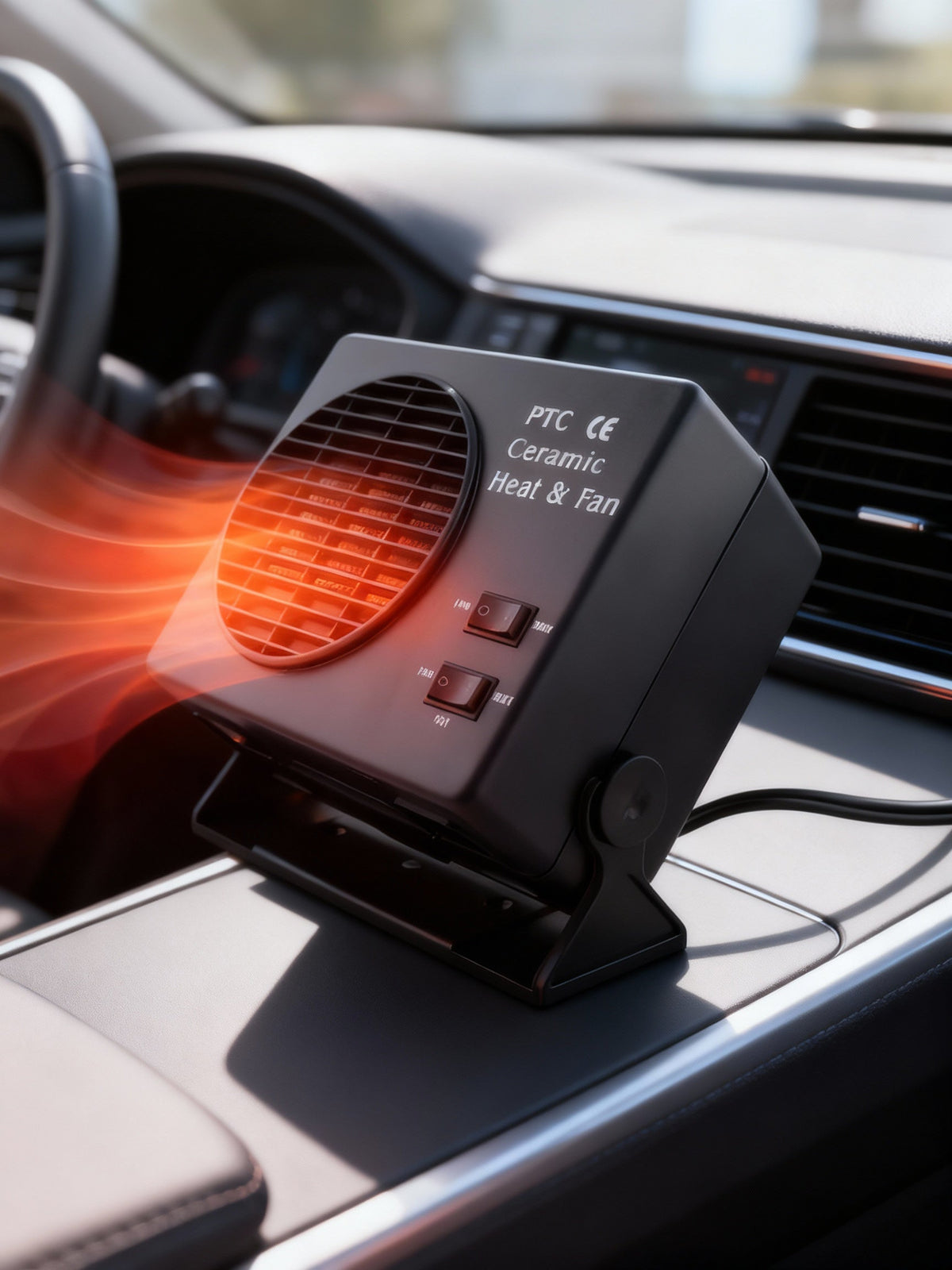 Calefactor y ventilador cerámico para coche de 12 V | 150 W-300 W | Desempañador portátil con termostato automático