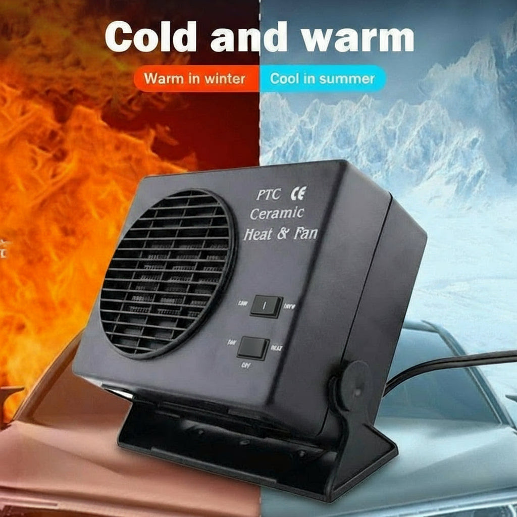 Calefactor y ventilador cerámico para coche de 12 V | 150 W-300 W | Desempañador portátil con termostato automático