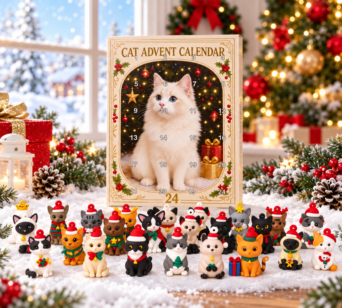 Calendario de Adviento 3D de gatos con cuenta atrás para las fiestas navideñas