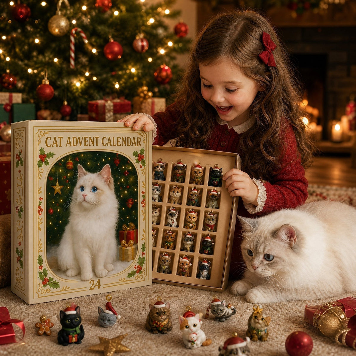Calendario de Adviento 3D de gatos con cuenta atrás para las fiestas navideñas