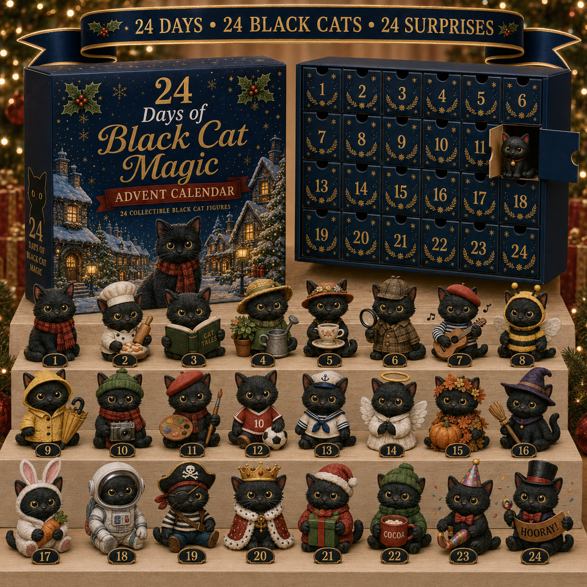 Calendario de Adviento 3D de gatos con cuenta atrás para las fiestas navideñas