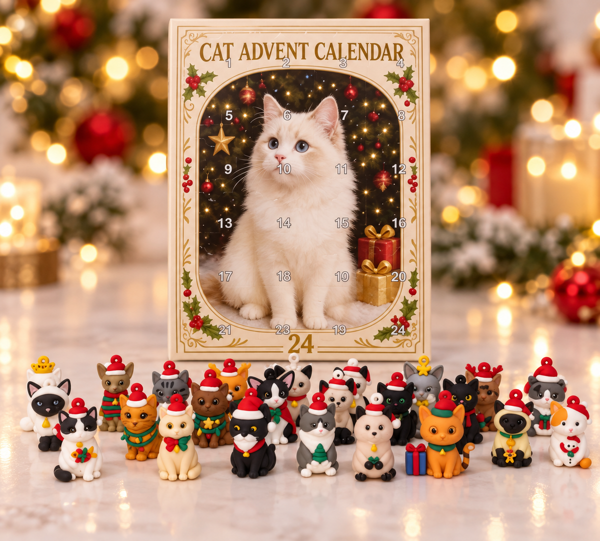 Calendario de Adviento 3D de gatos con cuenta atrás para las fiestas navideñas