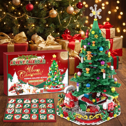 Calendario de Adviento Árbol de Navidad de Bloques, 24 Cajas para un Gran Árbol con Luces