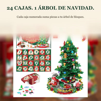 Calendario de Adviento Árbol de Navidad de Bloques, 24 Cajas para un Gran Árbol con Luces