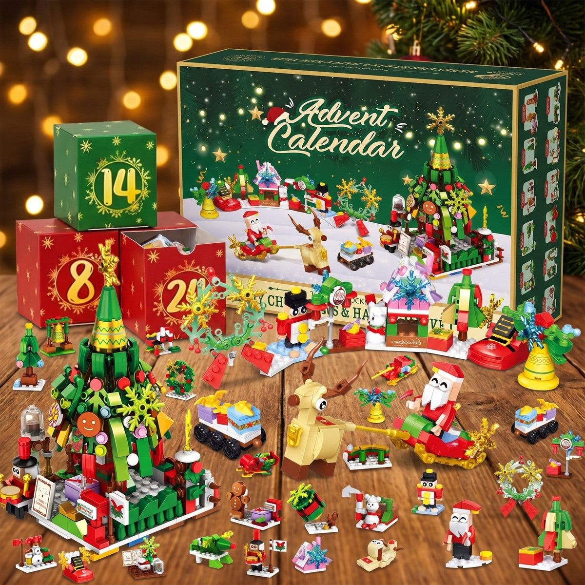 Calendario de Adviento Árbol de Navidad y Trineo de Papá Noel, 24 Miniconstrucciones