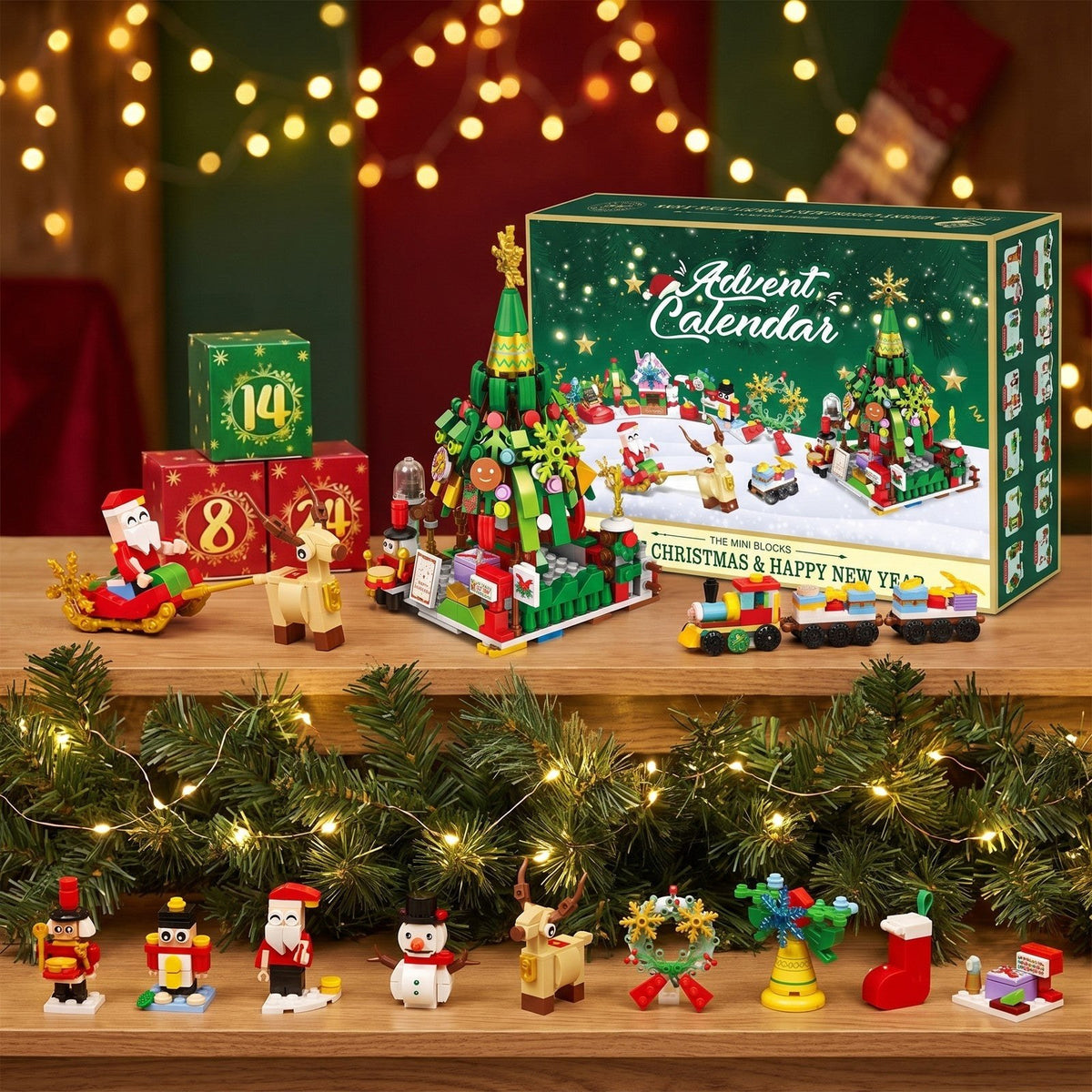 Calendario de Adviento Árbol de Navidad y Trineo de Papá Noel, 24 Miniconstrucciones