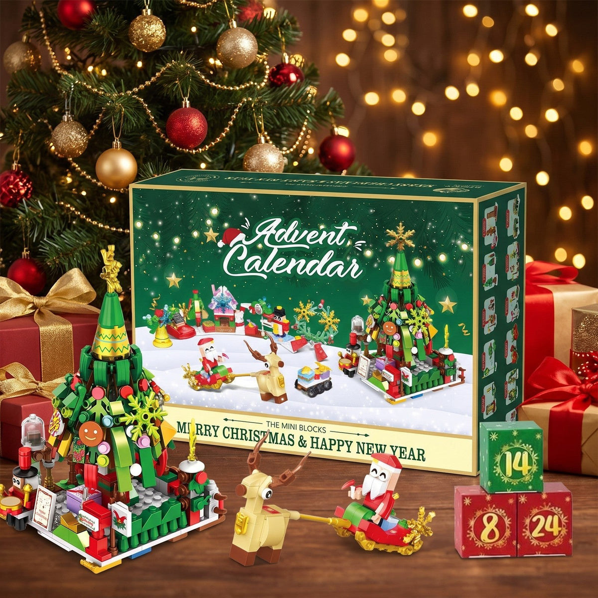 Calendario de Adviento Árbol de Navidad y Trineo de Papá Noel, 24 Miniconstrucciones