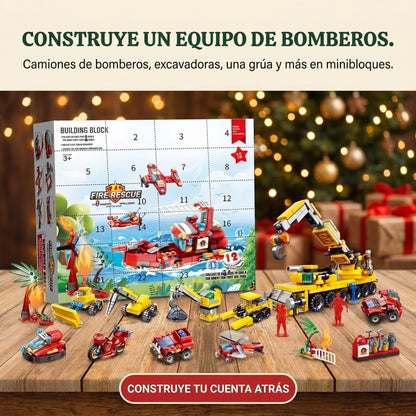 Calendario de Adviento Bomberos y Obras, Minivehículos de Bloques + Grandes Construcciones